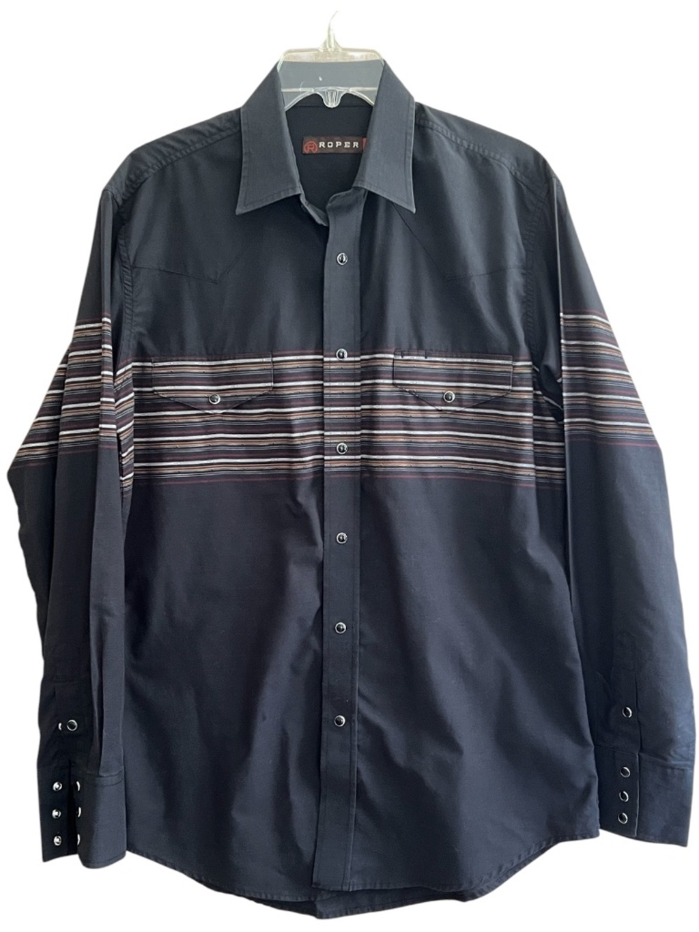 Roper Size Medium Black Pearl Snap Shirt Long Sleeve Western Cowboy Country Vibe